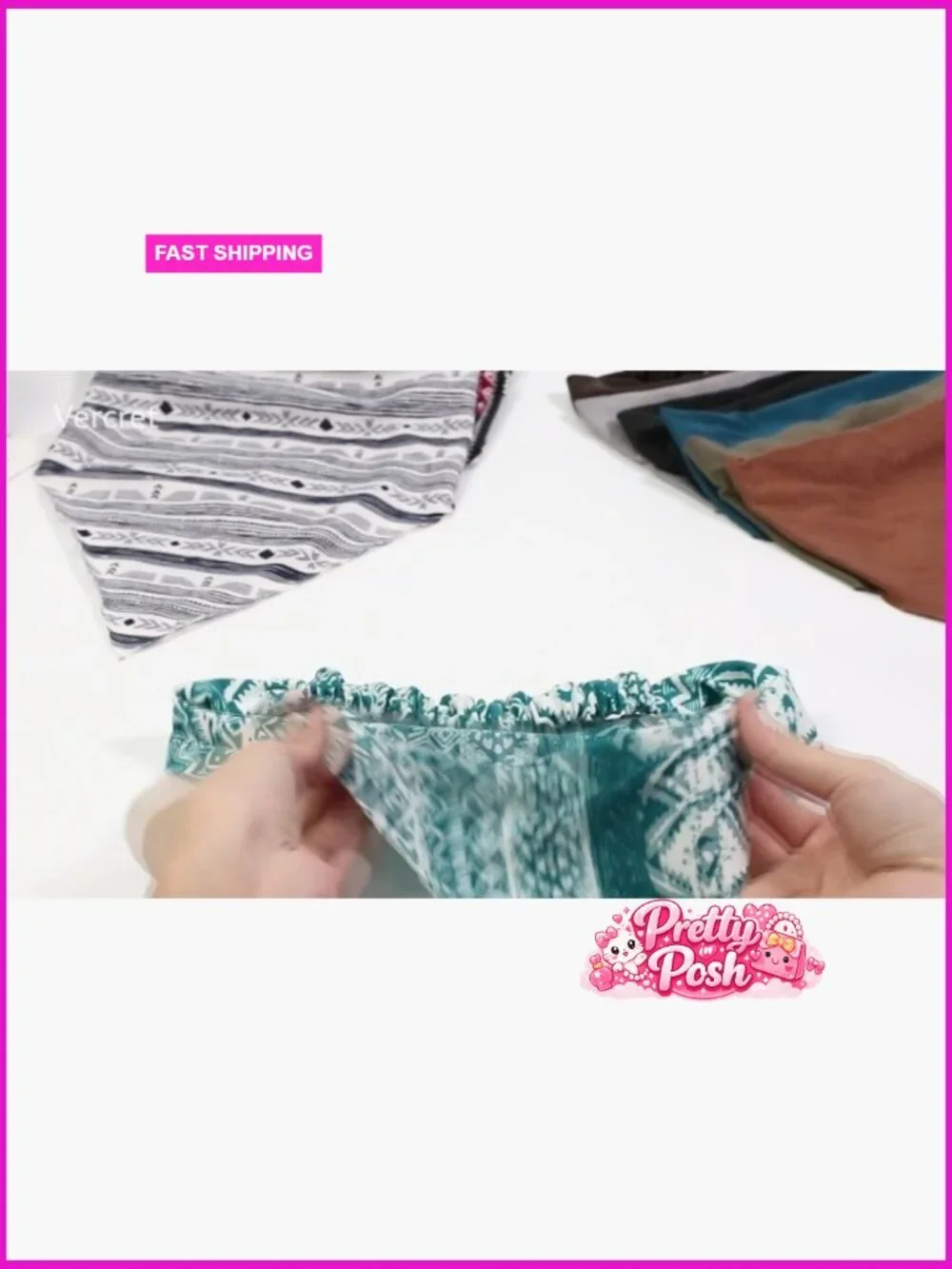 Cotton Headband Hair Scarf with Clips Non Slip Boho Triangle Kerchief